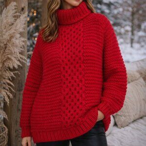 I Love Mr. Mittens Aran Red Cable Knit Sweater – Size M/L